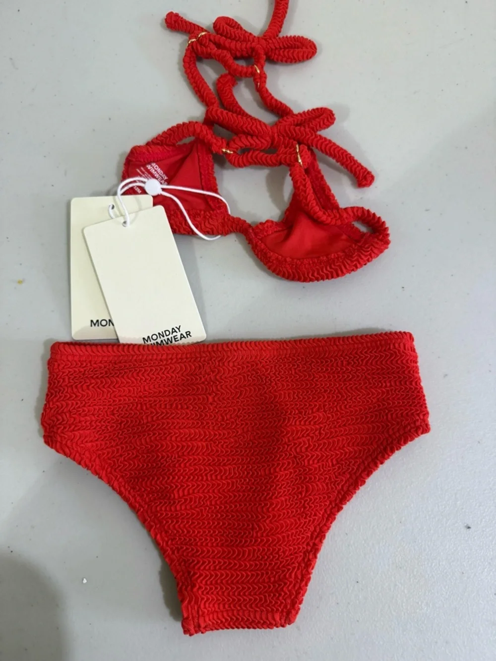 Monday Swimwear Girls Red Textured Two-Piece Bikini